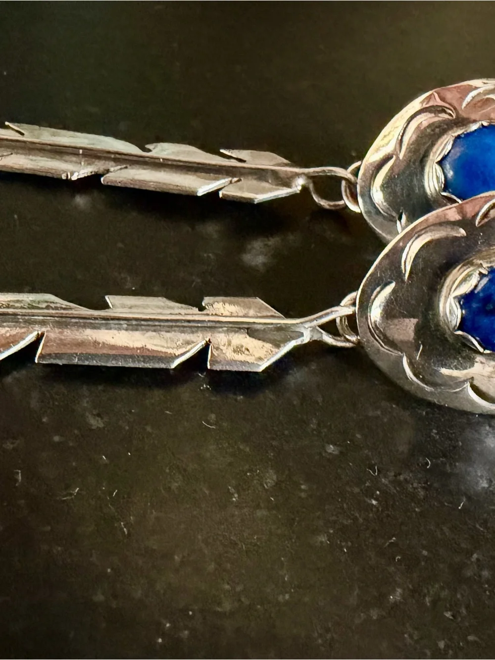 Sterling Silver Floral & Feather Drop Earrings with Blue Stone
